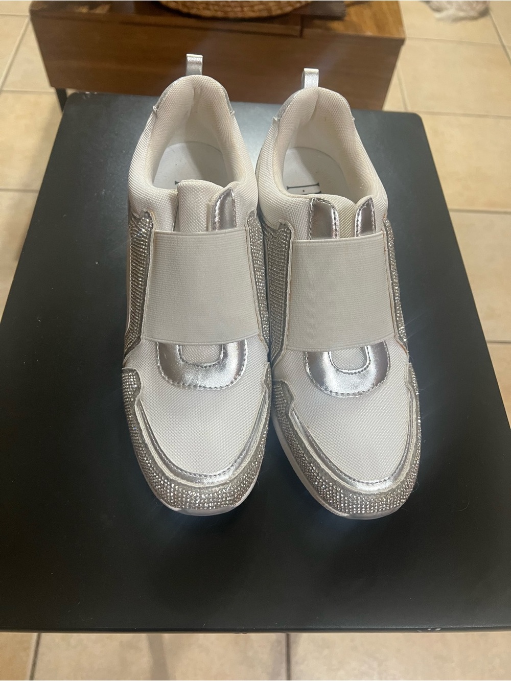 INC International Concepts White and Silver Slip-On Athletic Sneakers